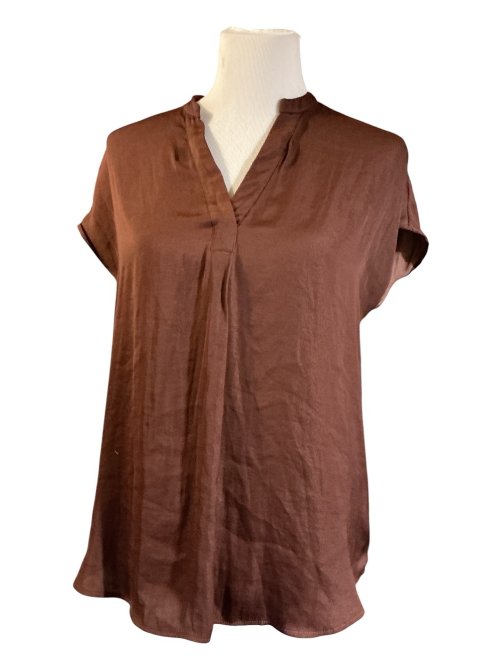 Women's Brown V-Neck Short Sleeve Top